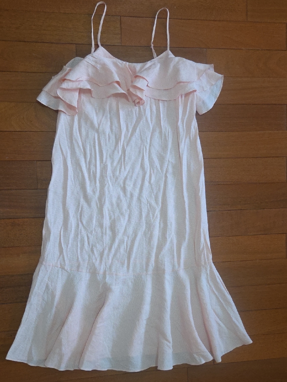 H&M soft pink women's dress with a delicate texture and thin straps.